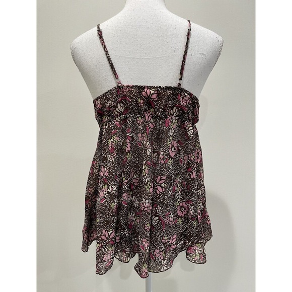Vintage‎ Womens Y2K Sheer Babydoll Top Size M Brown Pink Floral Fairy Whimsigoth - Picture 3 of 7